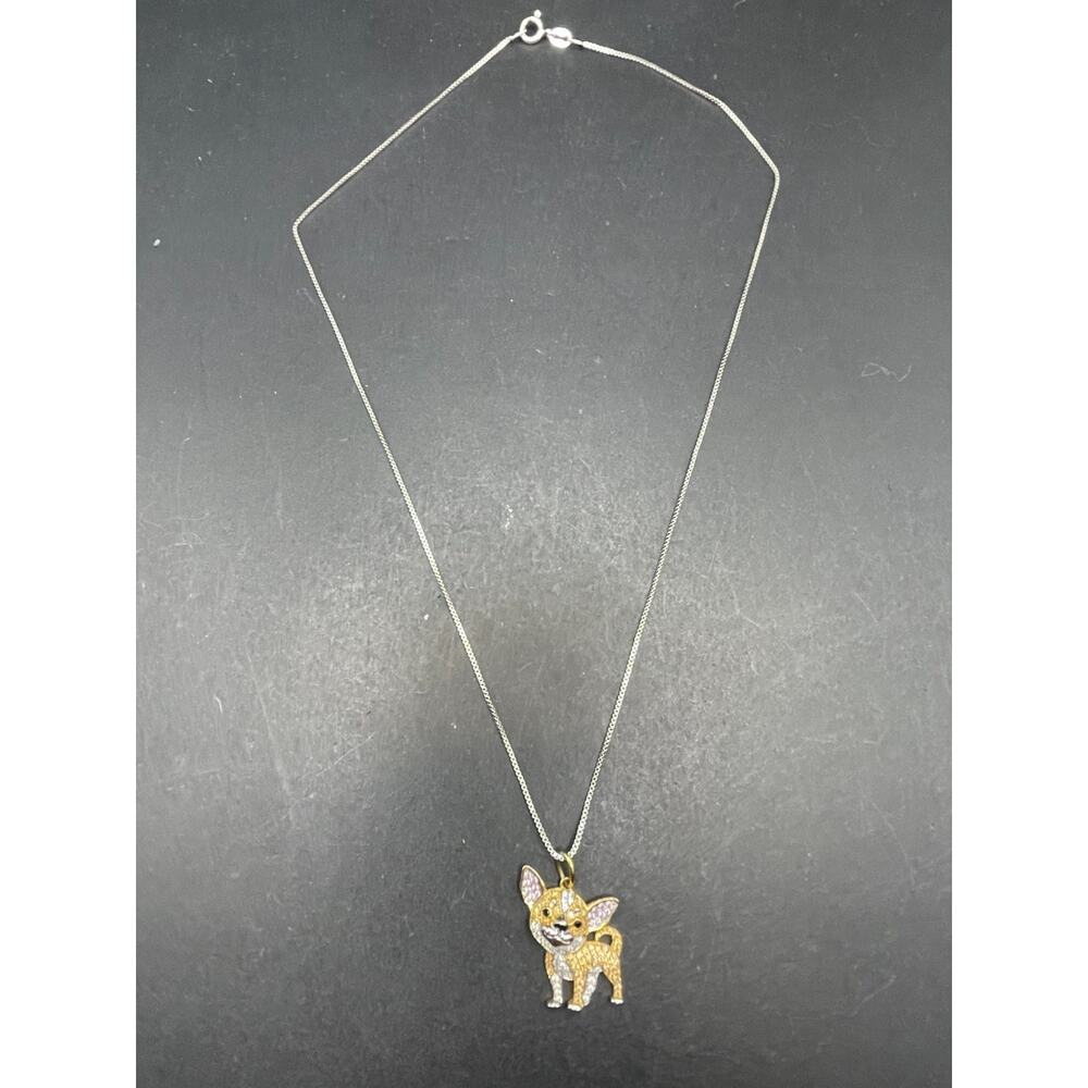 SCAMPER & CO Chihuahua Sterling Silver 925 Gold Tone Charm Pendant Necklace